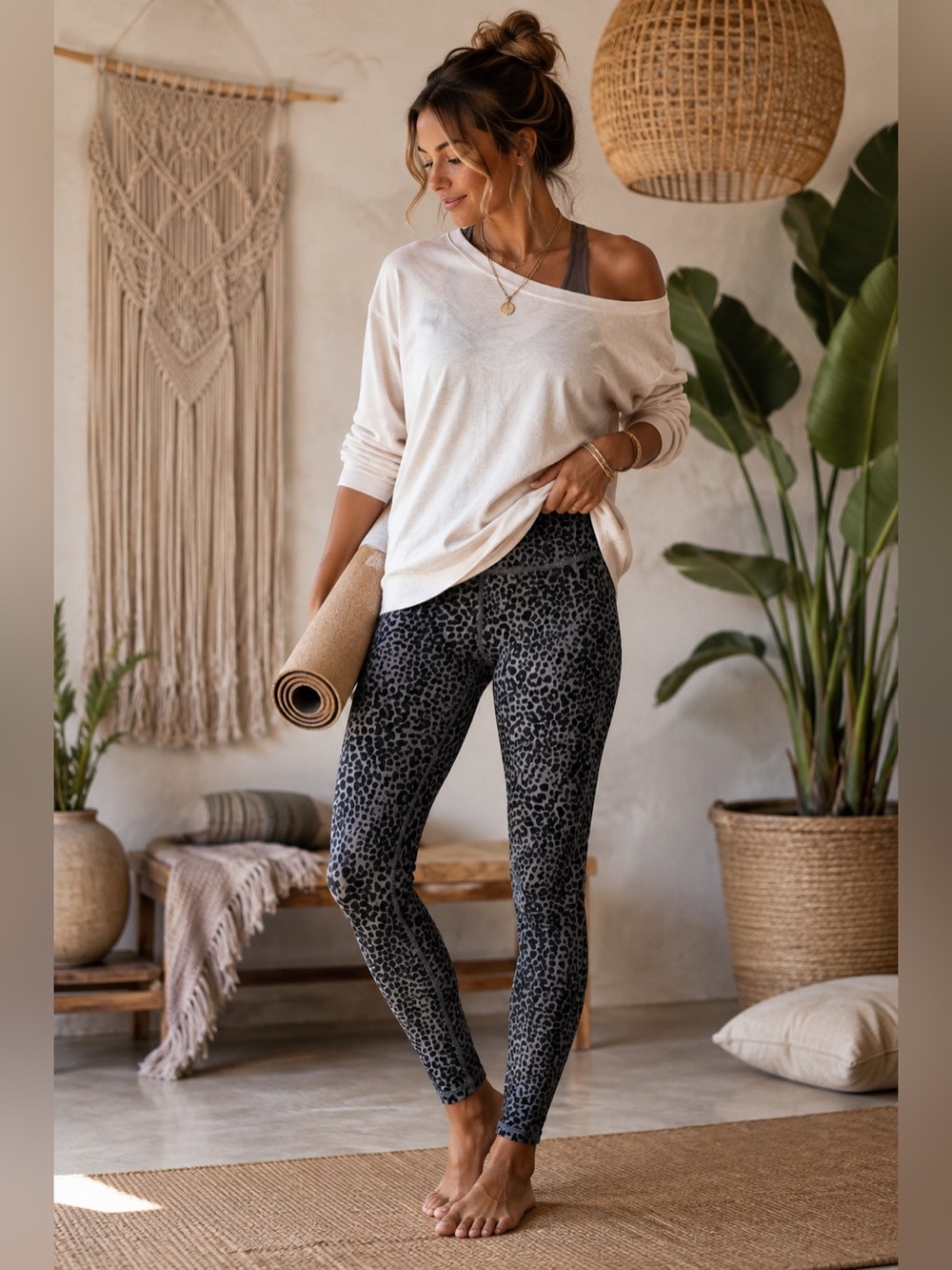 EVCR Evolution & Creation Gray Leopard Print Yoga Leggings – Size Large